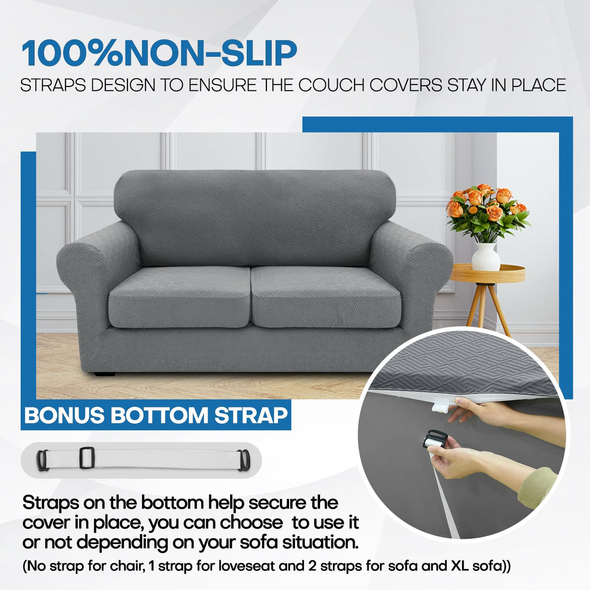 XINEAGE elastic edge and straps keep slipcover secure