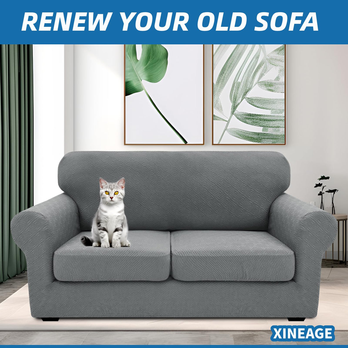 XINEAGE loveseat-slipcover geometric jacquard pattern adds upscale style.