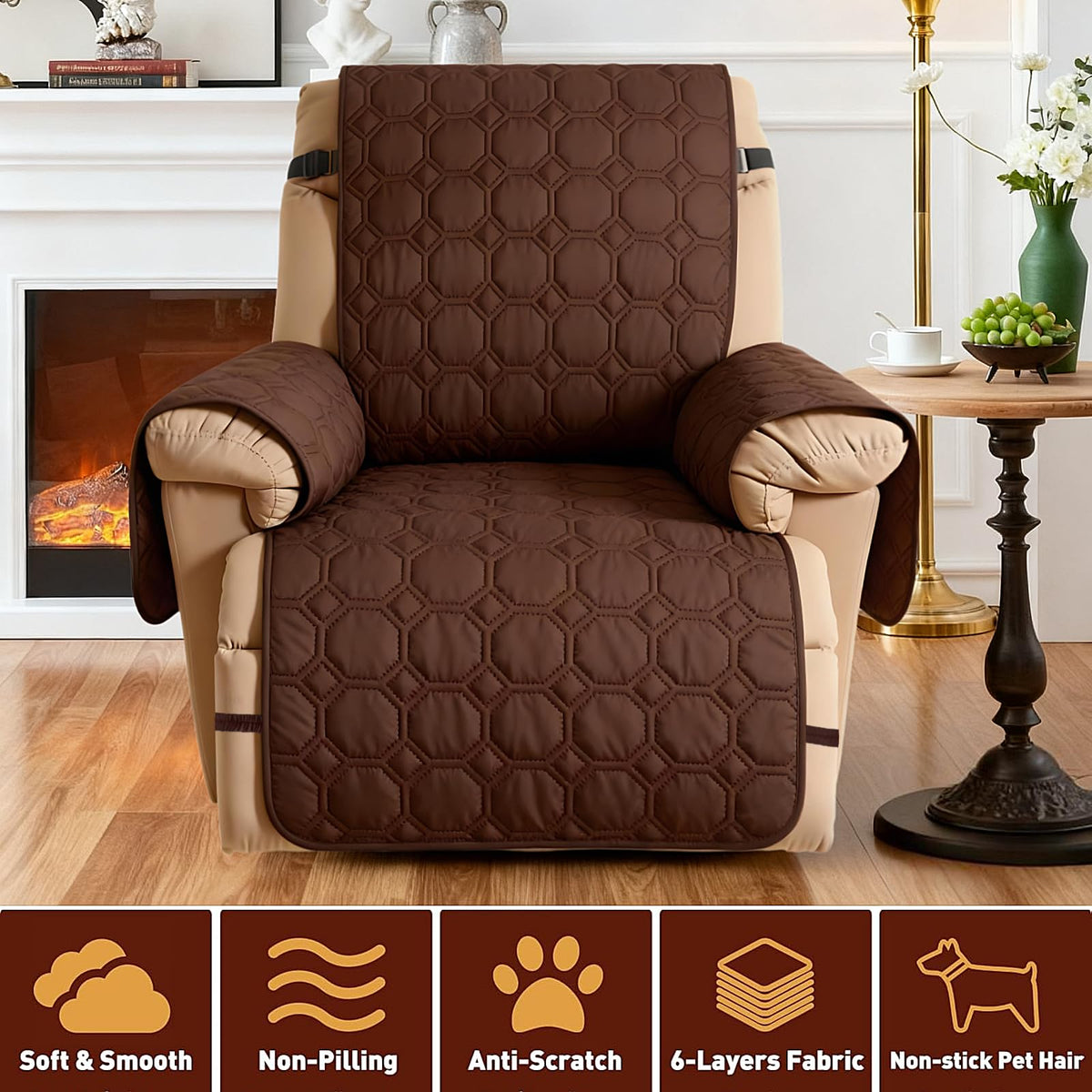 XINEAGE recliner cover side pockets hold remotes, phones, and snacks