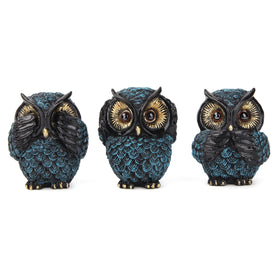 Xintim three-wise-owls statue set on display for living room decor