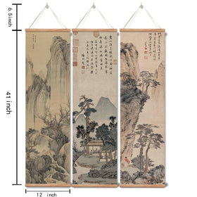 Xinyuru landscape 01 oak wood scroll hanging showcases natural warmth.