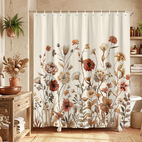 Xioistiy floral wildflowers fabric detail for a soft natural look in the shower.