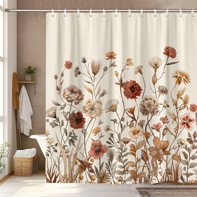 Xioistiy rustic farmhouse brown cream curtain pattern adds warmth to the bath.