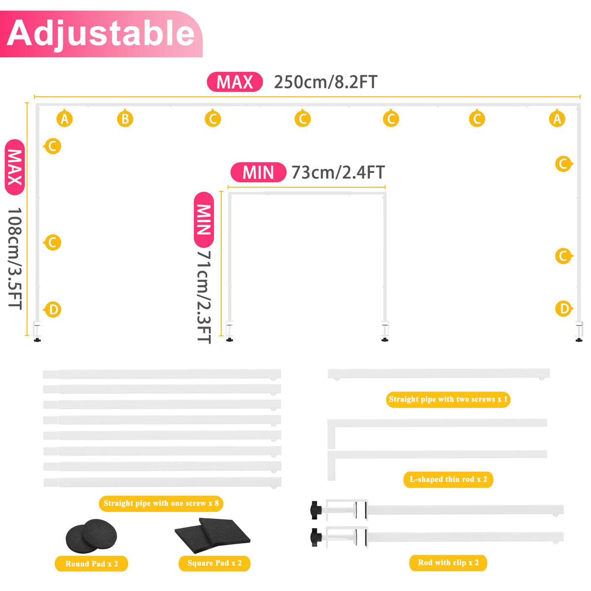 Xiomot table arch stand adjustable height demonstrates versatility for different tables.