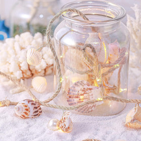 XIWU coastal bedroom decor with seashell garland accent