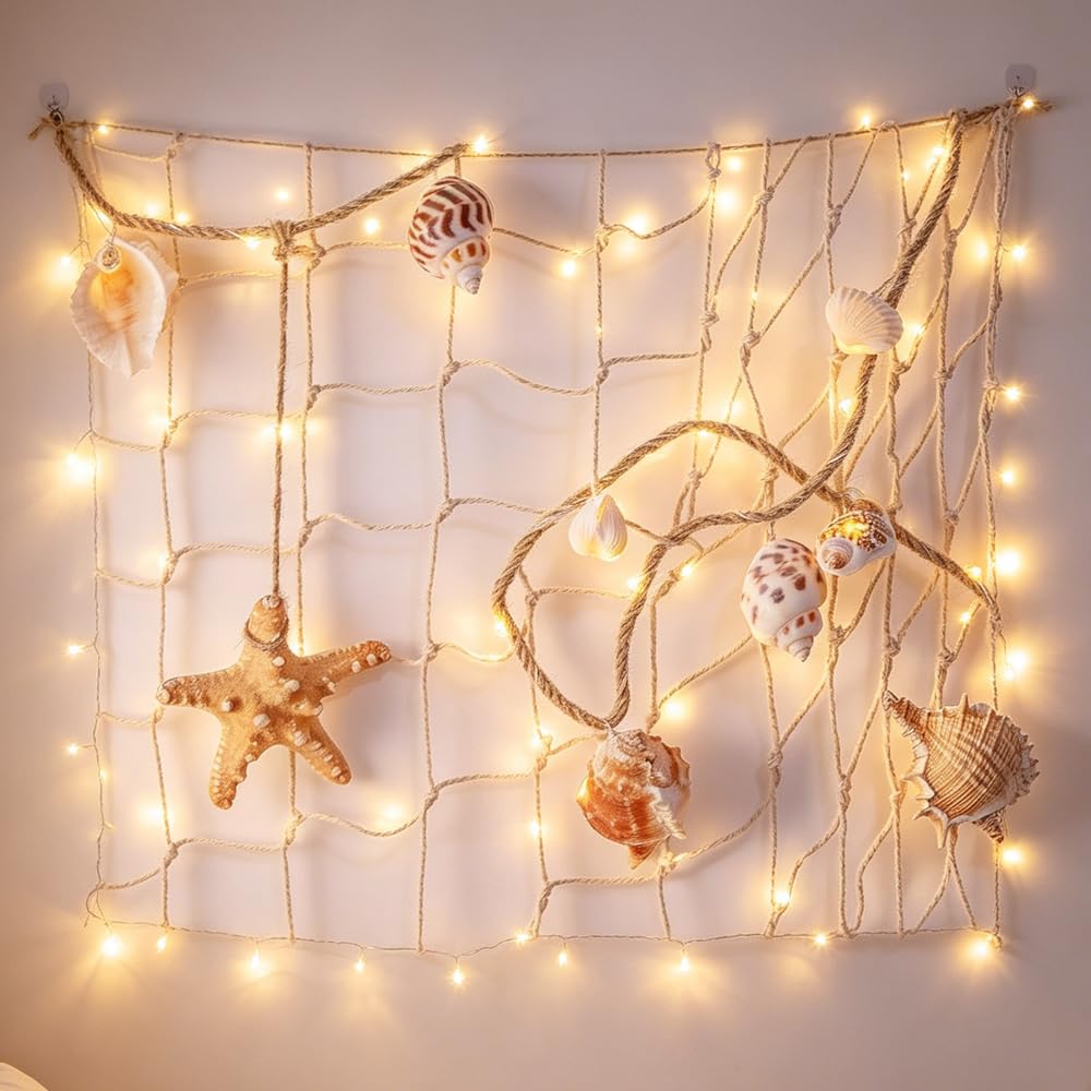 XIWU seashell garland with 39 warm white LEDs for beachy decor glow
