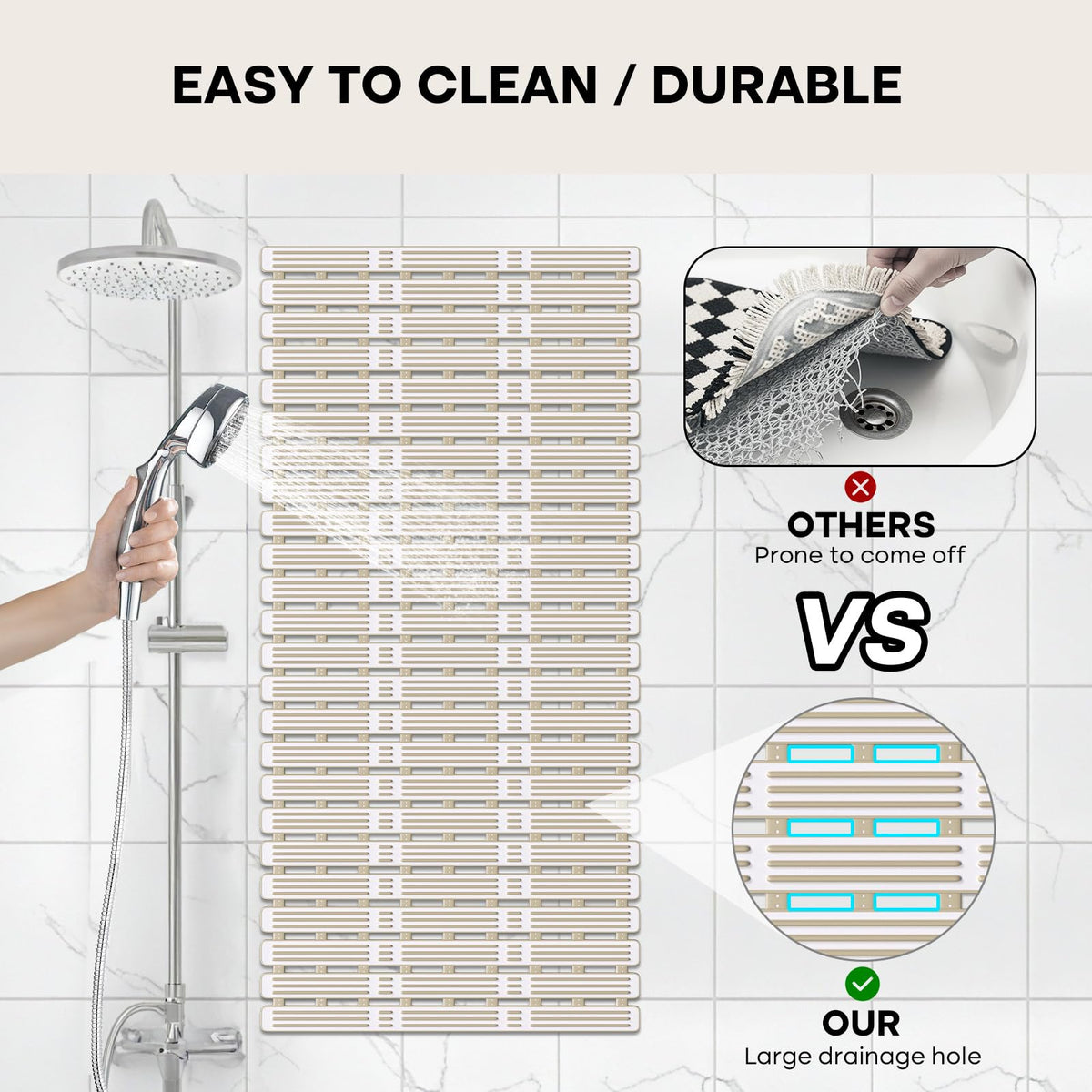 XIYUNTE non-slip mat stays secure inside the shower with strong suction