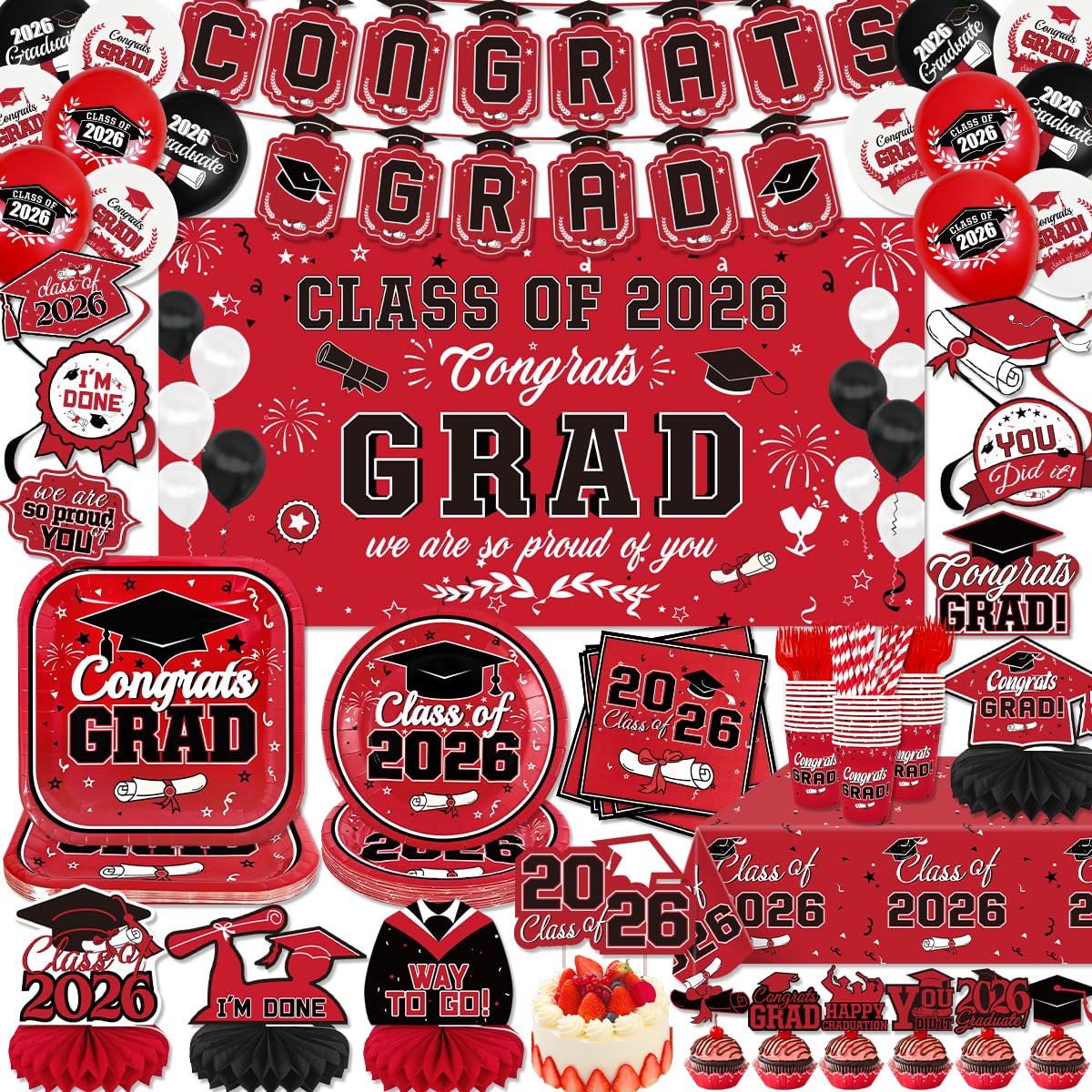 Xizondidi class of 2026 banner adds bold red and black flair for graduation parties