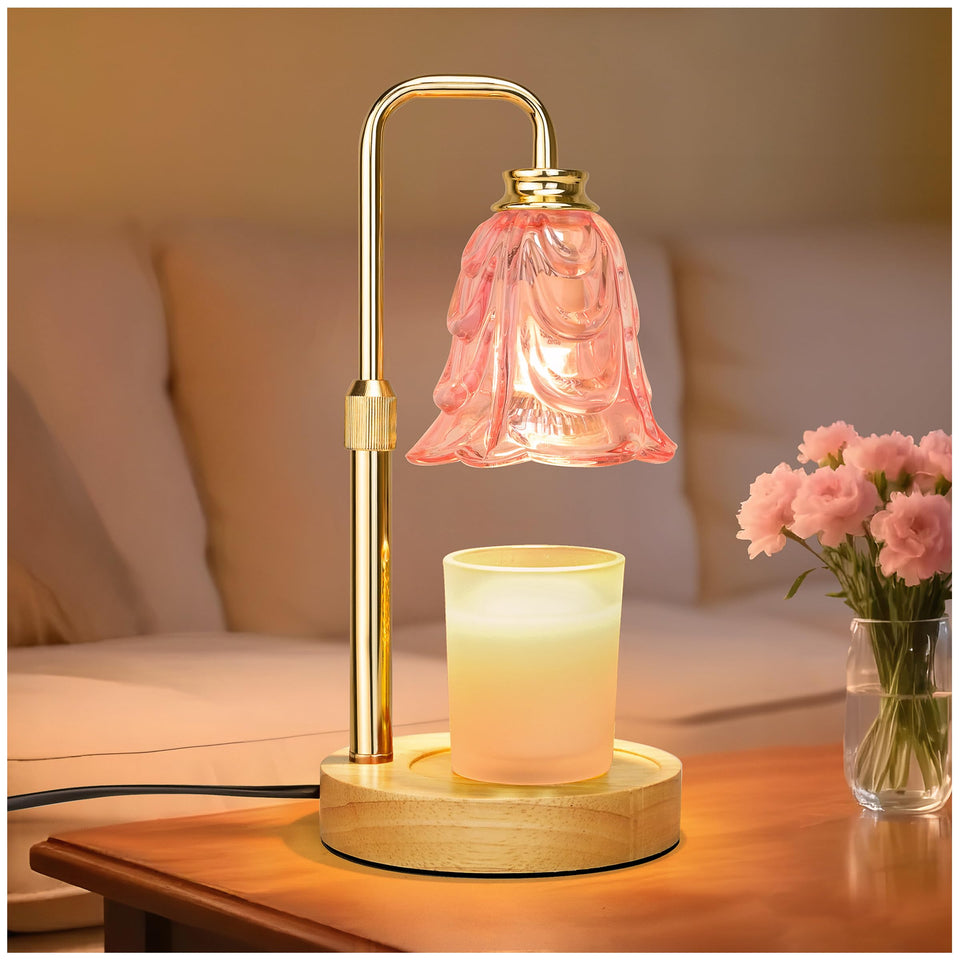 XJZJY candle warmer lamp pink tulip table-top design enhances ambiance and fragrance without flame.