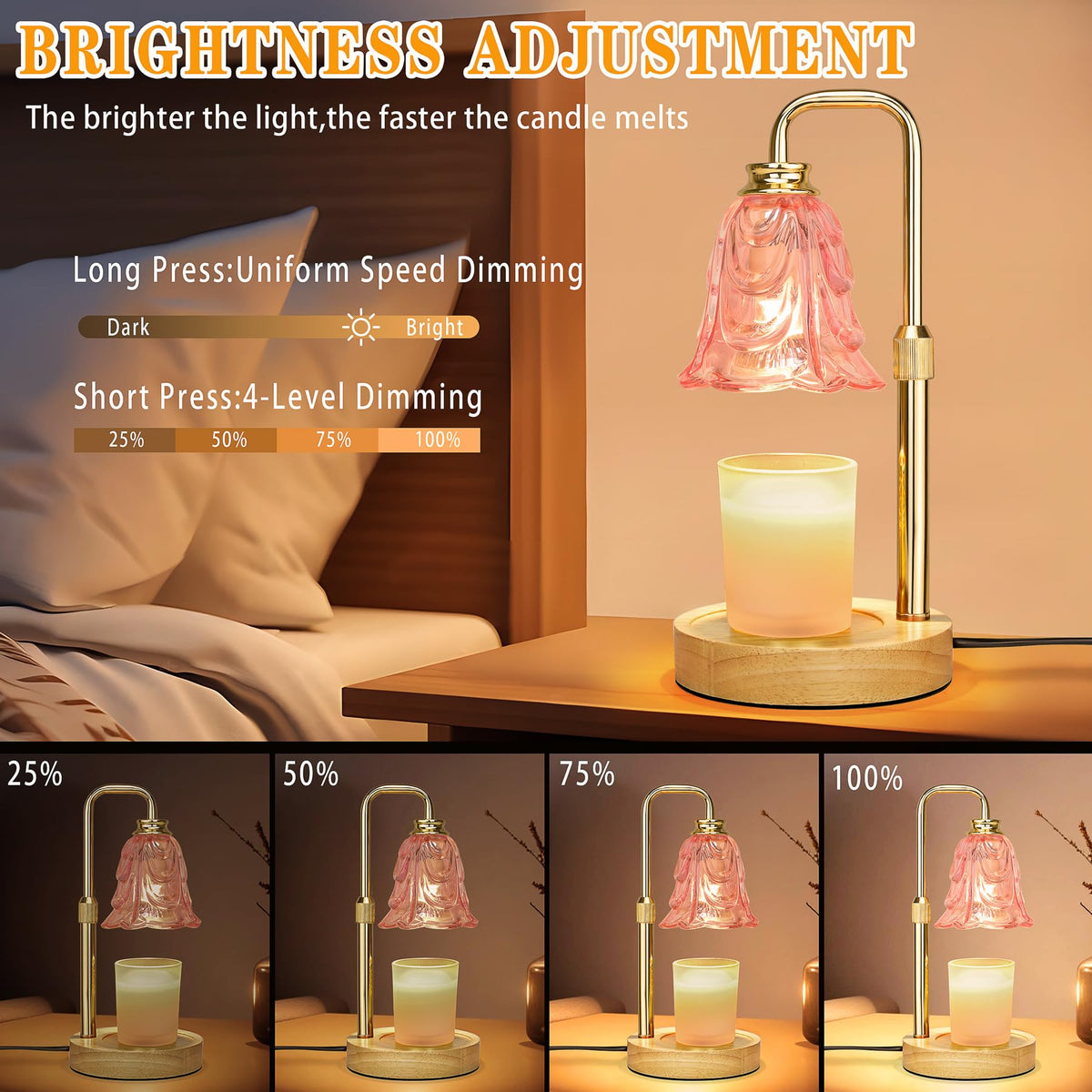 XJZJY candle warmer lamp timer dimmer close-up shows adjustable brightness for customizable melt.