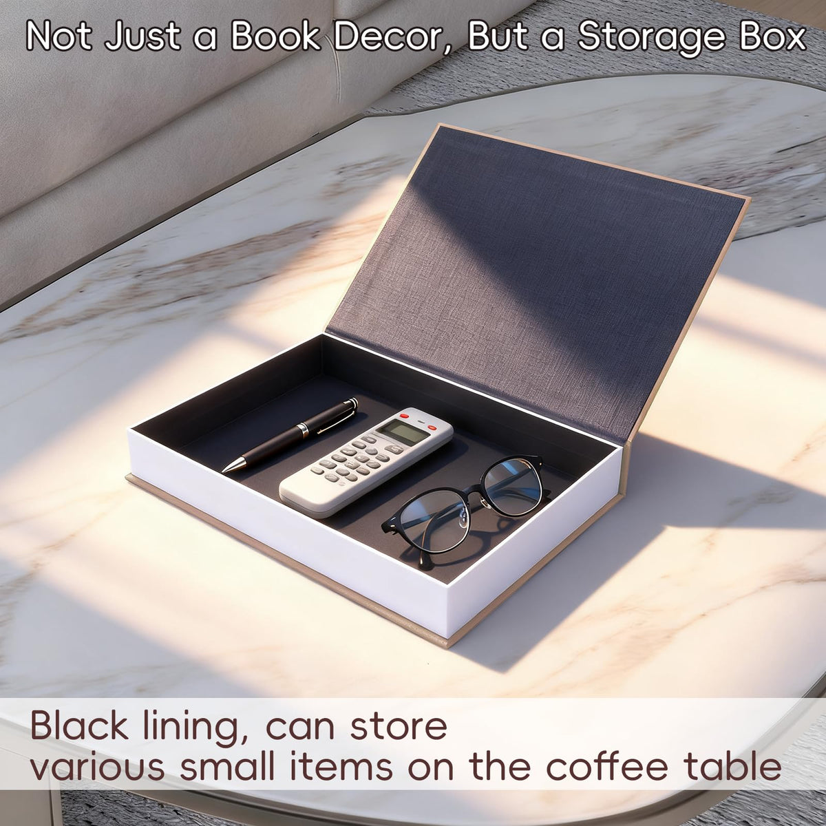 Hidden storage helps keep remotes and keepsakes out of sight.
