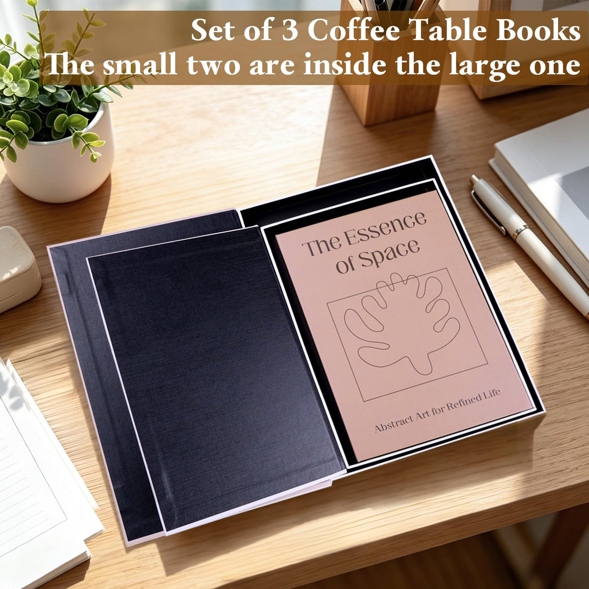 XKDOUS decorative books with hollow interiors conceal photos and cards for tidy shelves.