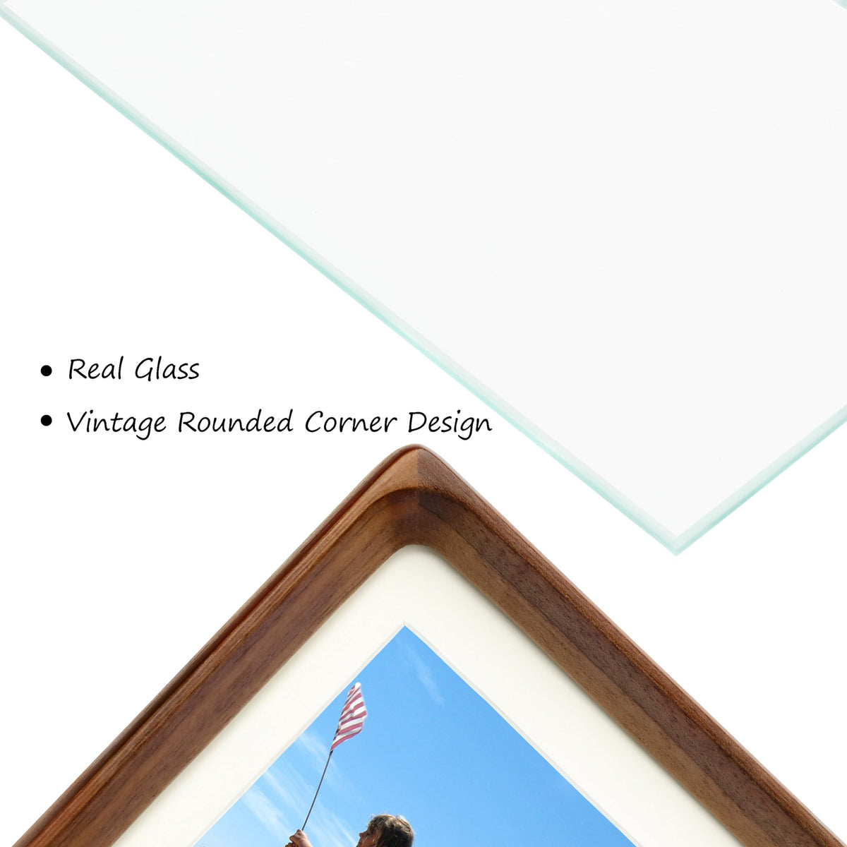 XKIILH walnut frame for 5x7/8x10 photos with mat option for balanced layouts.