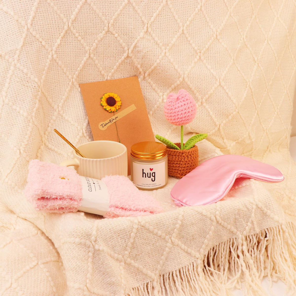 XKOYY birthday gift basket tulip — hand-knitted floral accent expresses care.