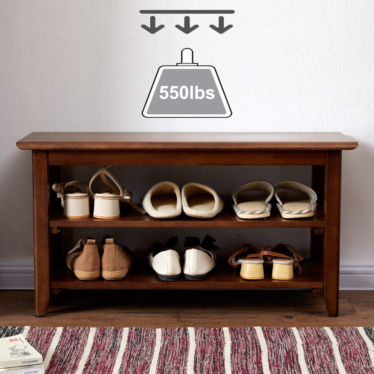 XKZG storage bench rustic brown finish highlighting rubberwood