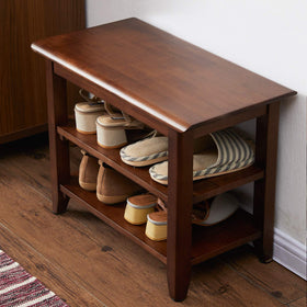 XKZG storage bench front view in rustic brown finish
