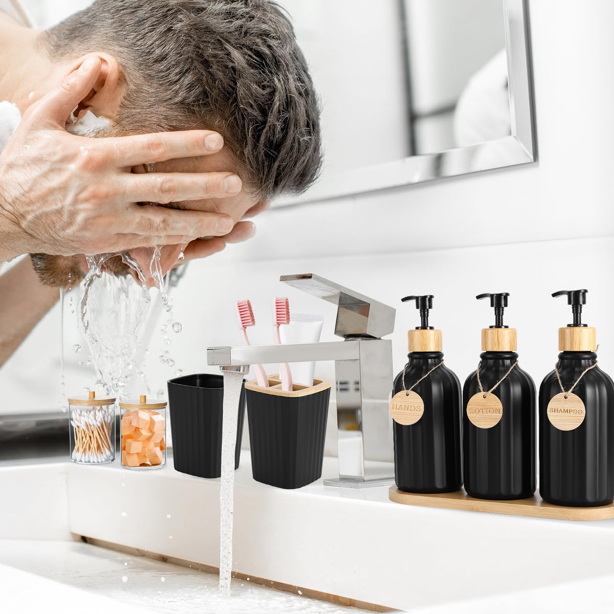 XLHOMO black toothbrush holder keeps brushes organized and dry.