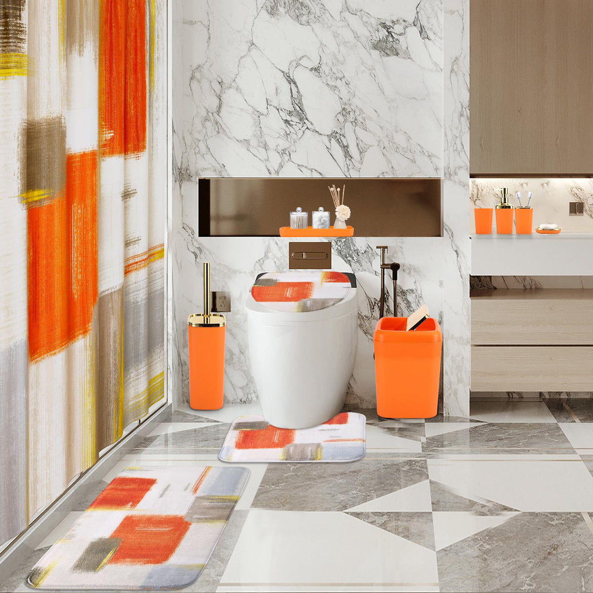 XLHOMO orange memory foam rug for soft, non-slip bath comfort.