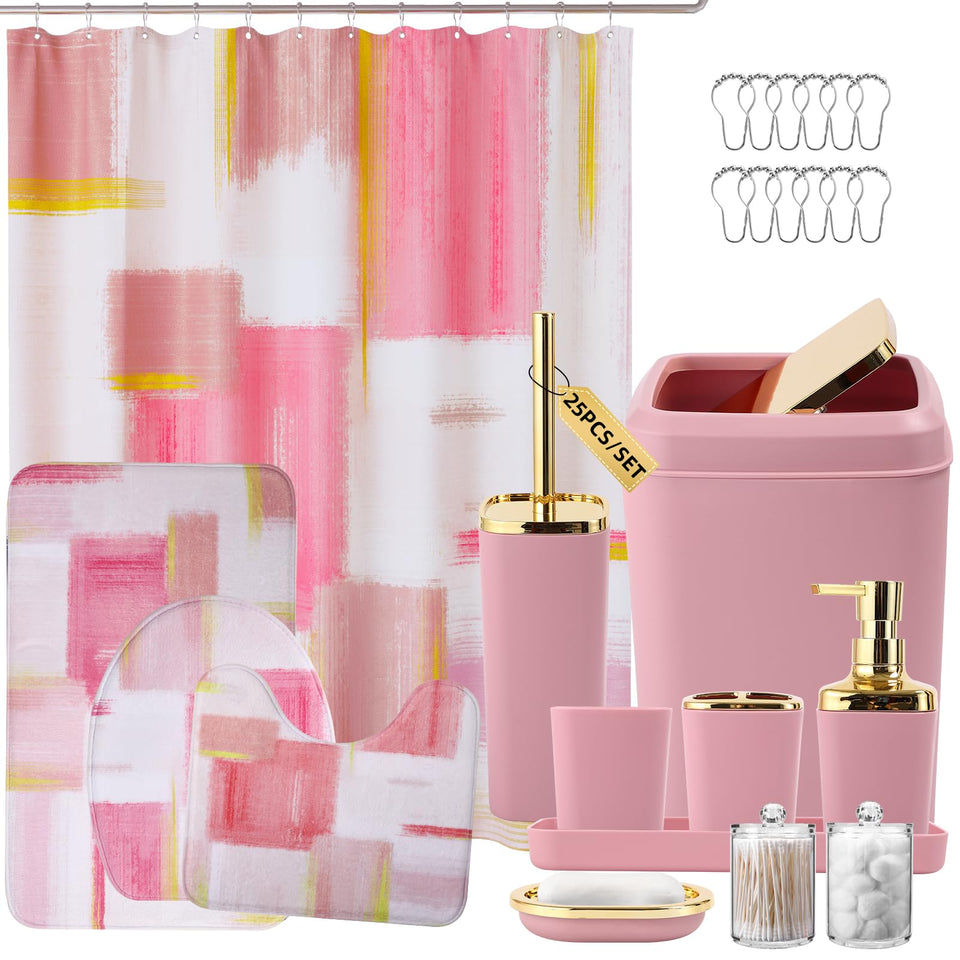 XLHOMO pink bathroom accessories set enhances decor and keeps essentials organized.