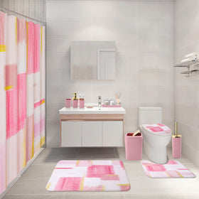XLHOMO pink printed shower curtain adds a vibrant focal point and quick-dry performance.