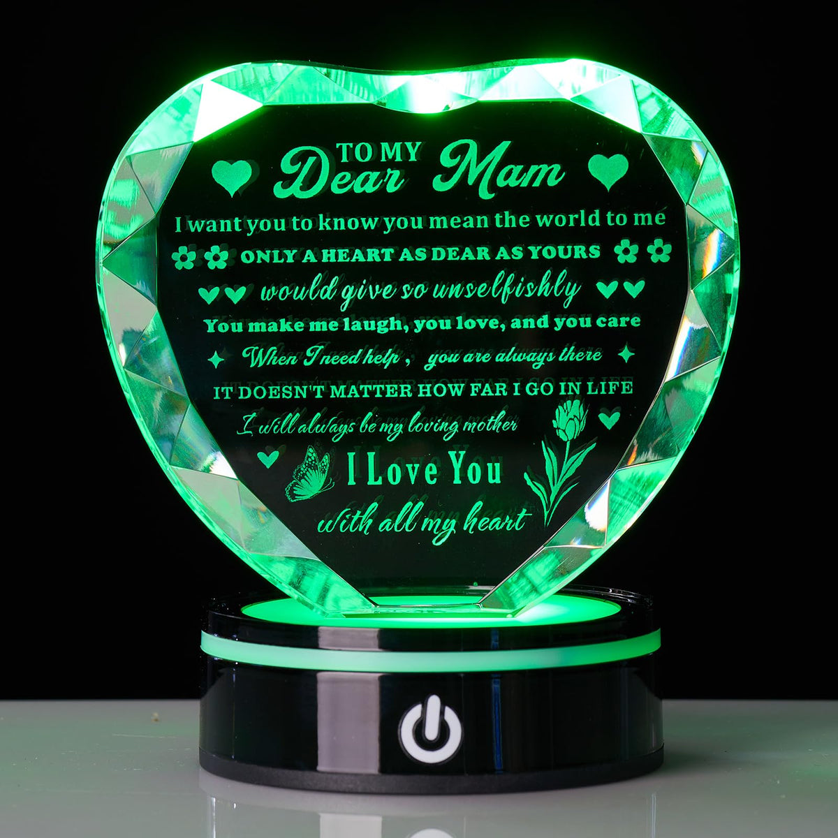 XLSJGYP crystal heart close-up revealing precise facets and shine.
