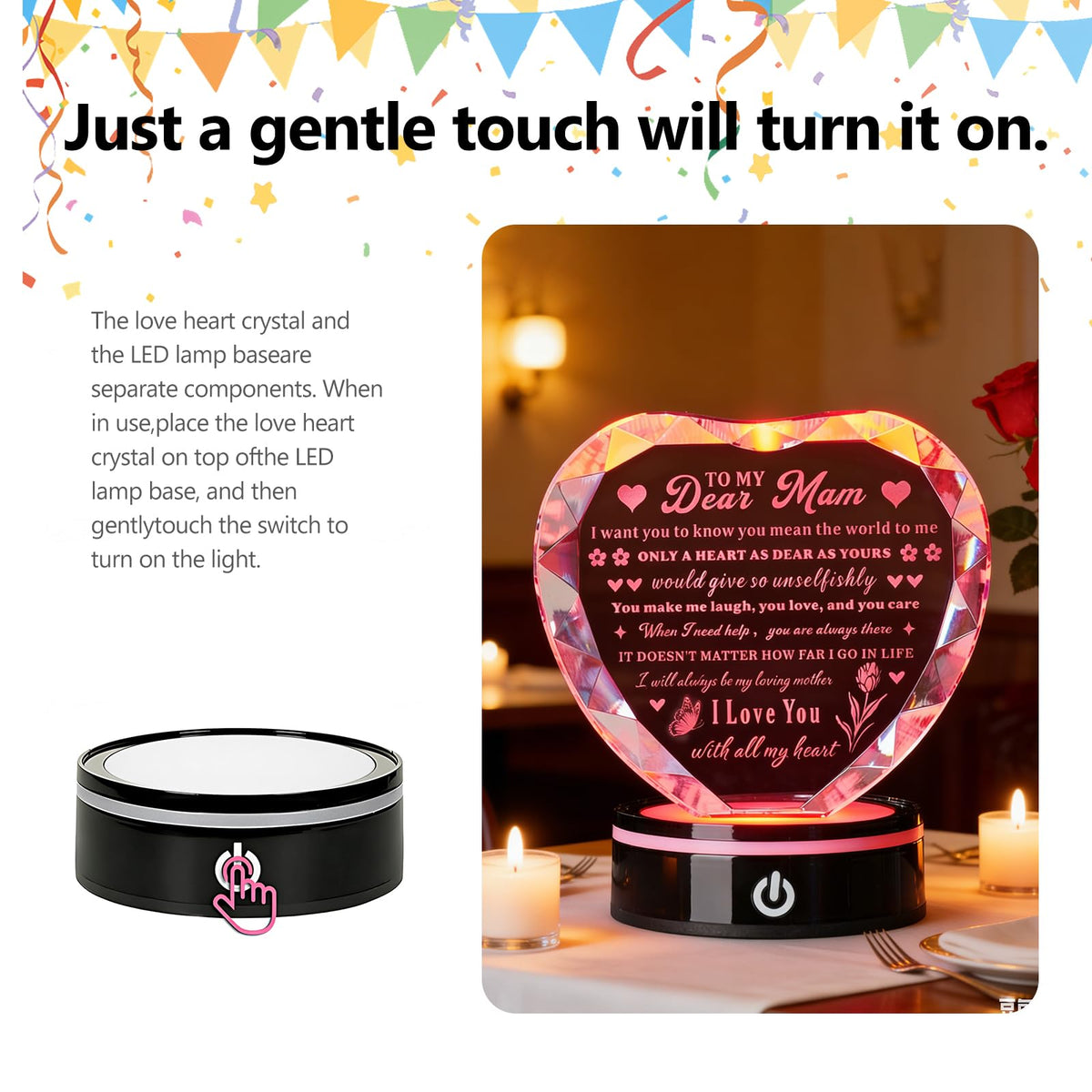 XLSJGYP crystal heart with six color modes to match any mood.