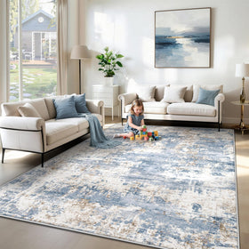 XLUEZ 6x9 abstract blue rug close-up showing soft texture and modern design for living spaces
