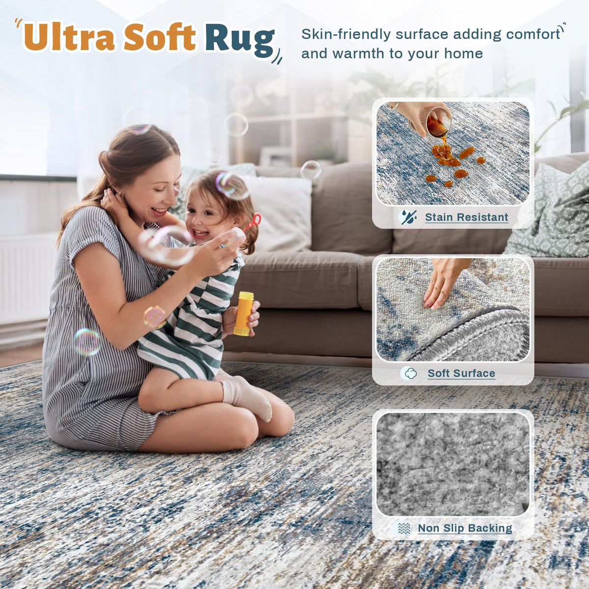 XLUEZ 8x10 area rug machine washable for easy cleanup.
