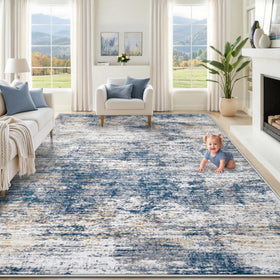 XLUEZ 8x10 area rug living room with blue-white abstract pattern adds cozy style.