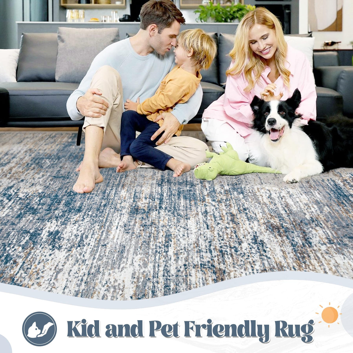 XLUEZ 8x10 area rug non-slip backing keeps floors safe.