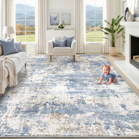XLUEZ abstract blue neutral rug for living room, elevating style with a soft, neutral design.