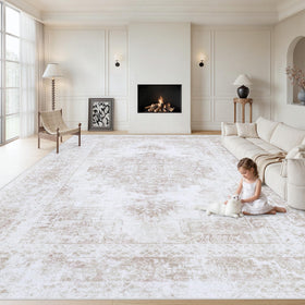 XLUEZ area rug beige vintage medallion enhances timeless living rooms