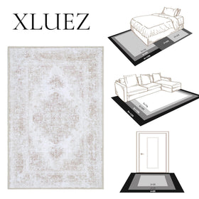 XLUEZ beige rug blends with varied decor styles