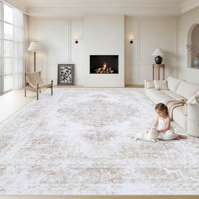 XLUEZ area rug with vintage medallion in beige enhances living spaces with timeless style.