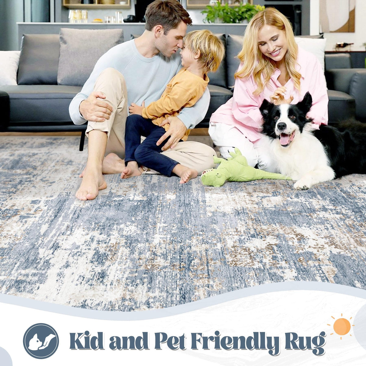 XLUEZ rug with non-slip backing stays in place on wood or tile floors