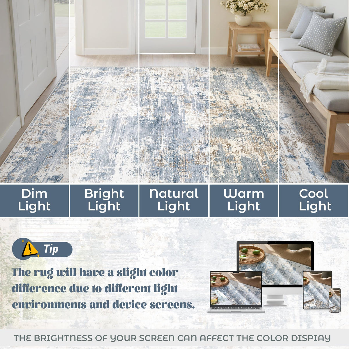 XLUEZ versatile blue rug for living, dining, nursery