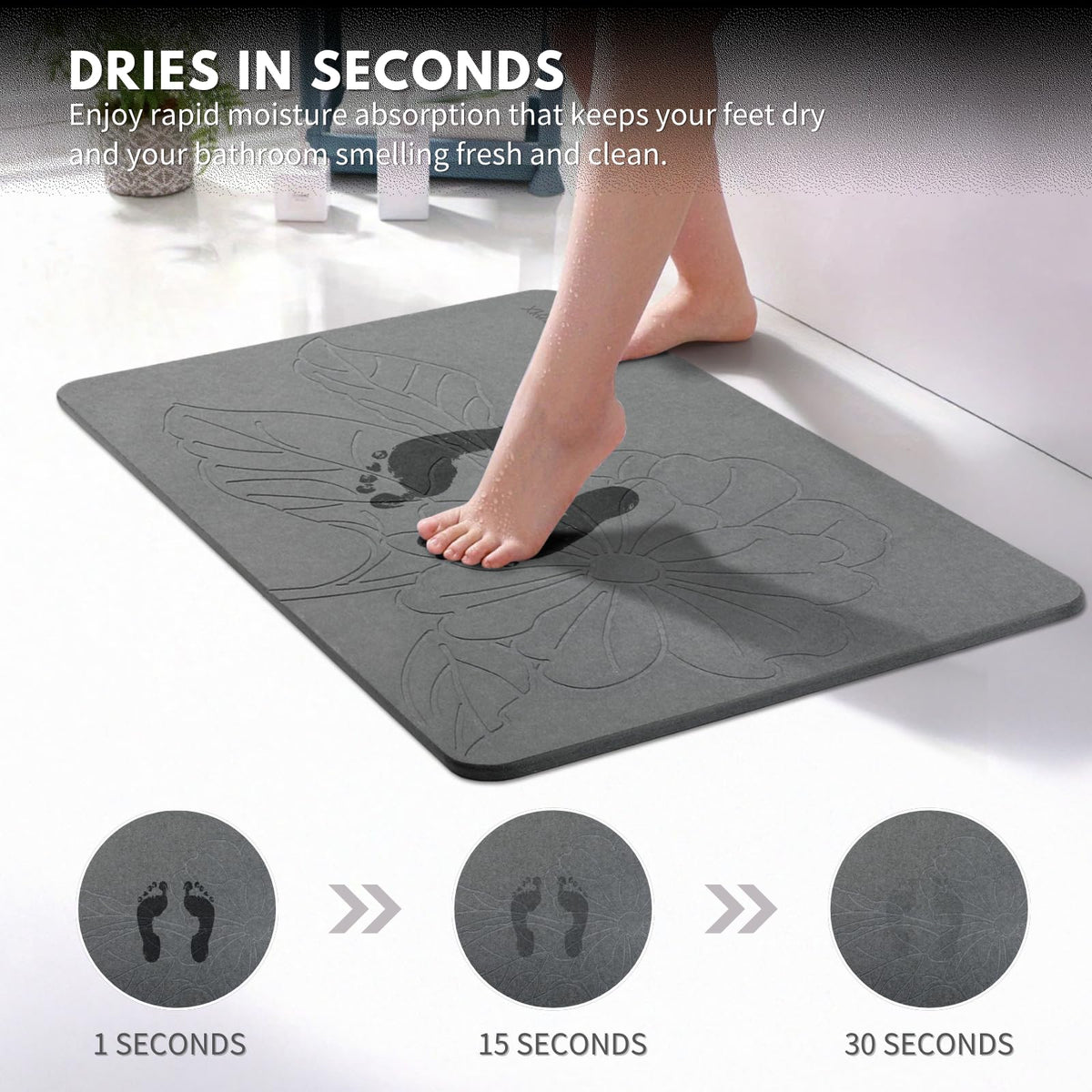XMarrat diatomite-absorbent stone mat highlights natural material for fast moisture control.
