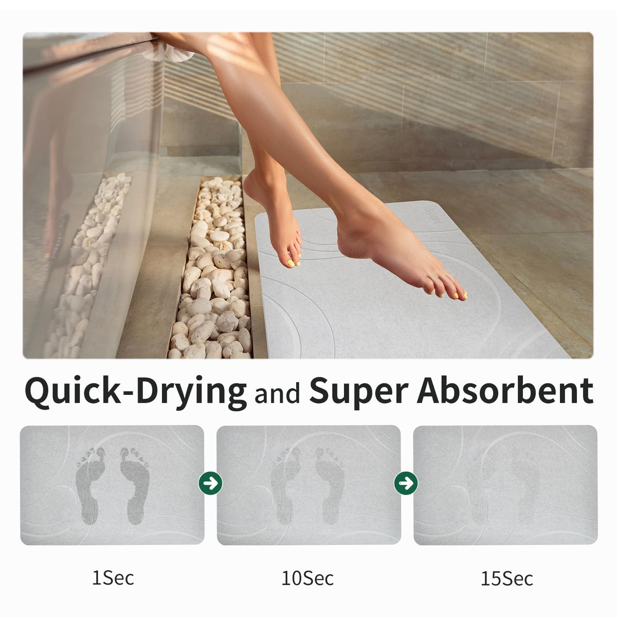 XMarrat large stone bath mat absorbency closeup, rapid water uptake.