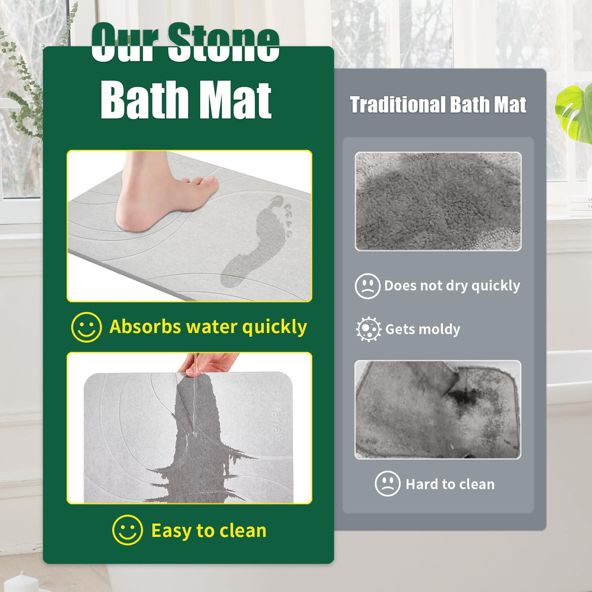 XMarrat large stone bath mat drying action, fast moisture evaporation.