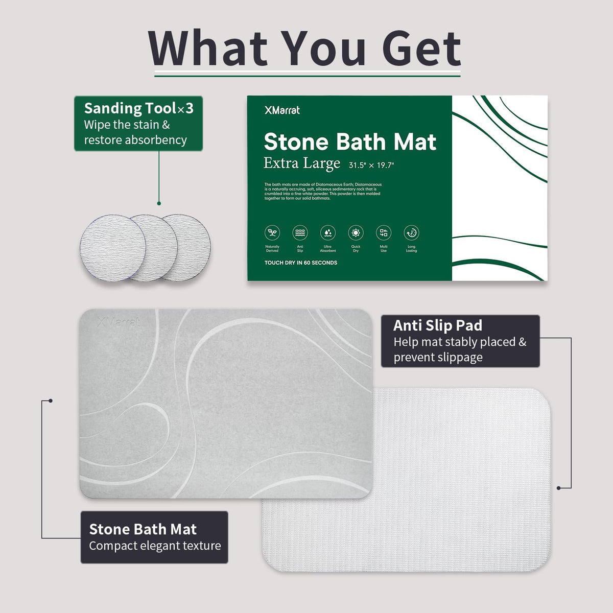 XMarrat large stone bath mat cleaning ease, rinse-and-air-dry maintenance.