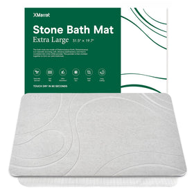 XMarrat large stone bath mat front view, showing ultra-absorbent surface and gray finish.
