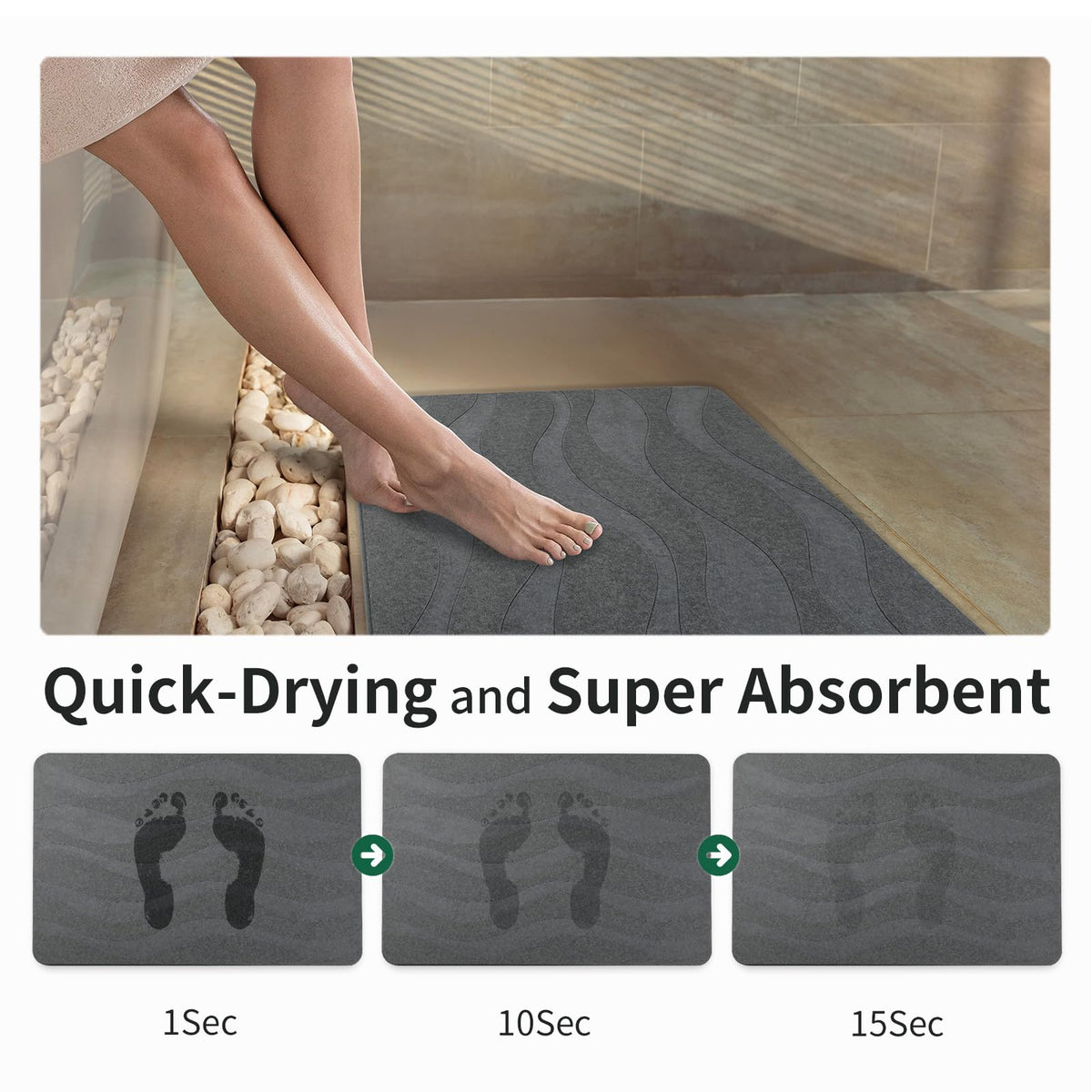 XMarrat large stone bath mat includes anti-slip pad for safer bathroom footing.
