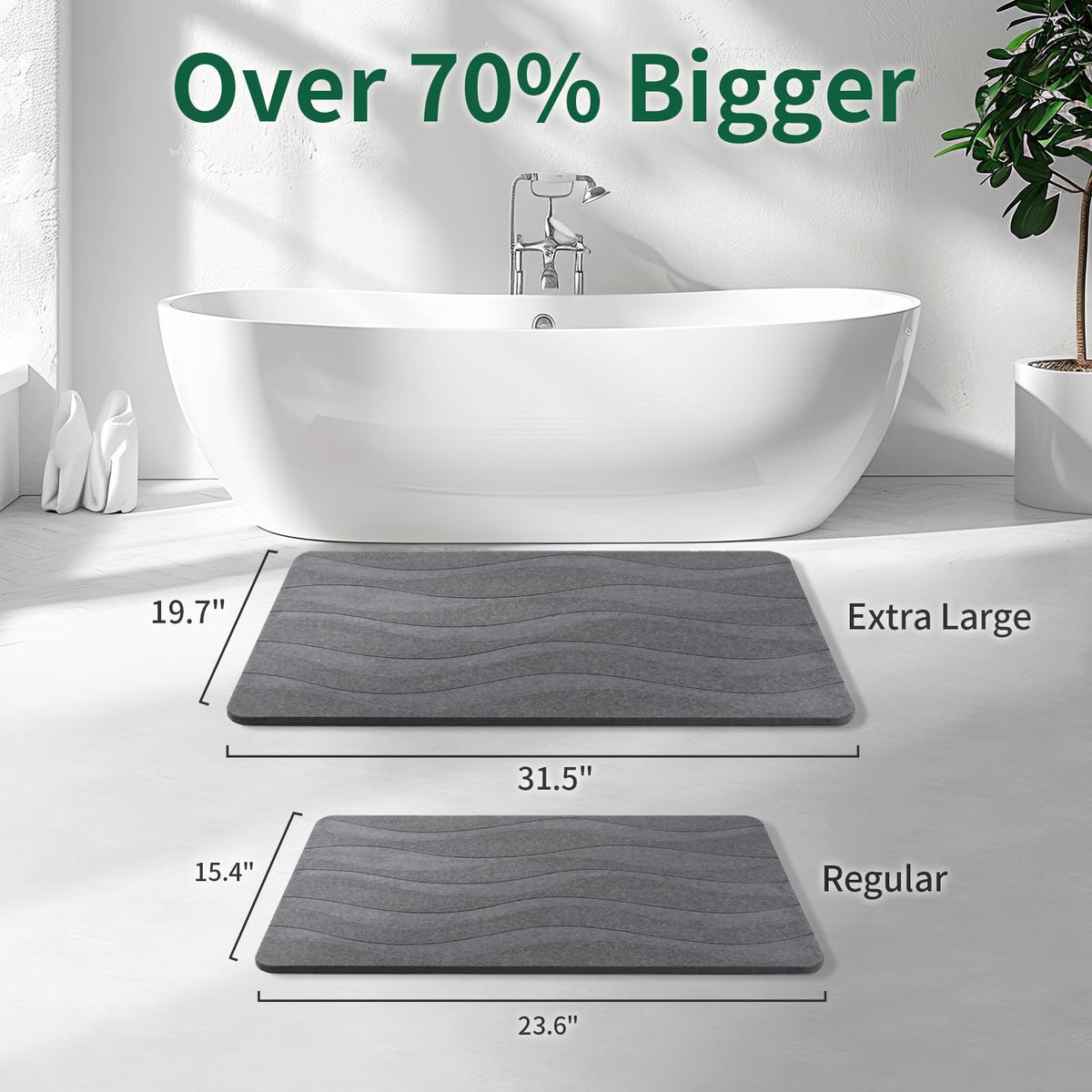 XMarrat large stone bath mat with quick-dry surface reduces moisture on impact.