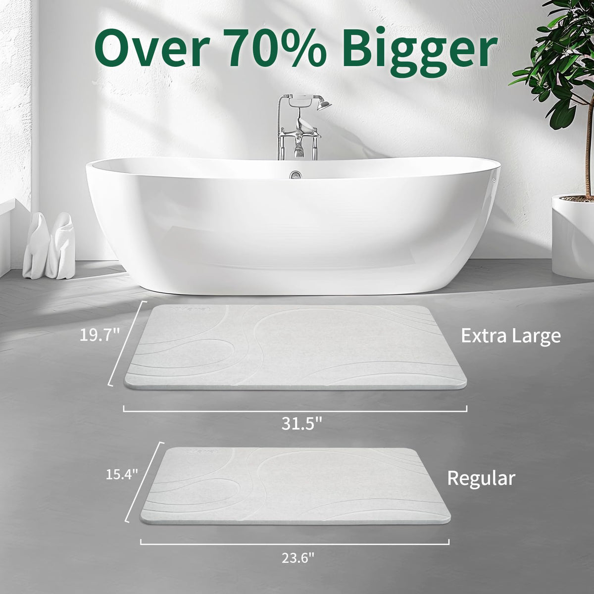 XMarrat large stone bath mat top view, highlighting size and sleek texture.