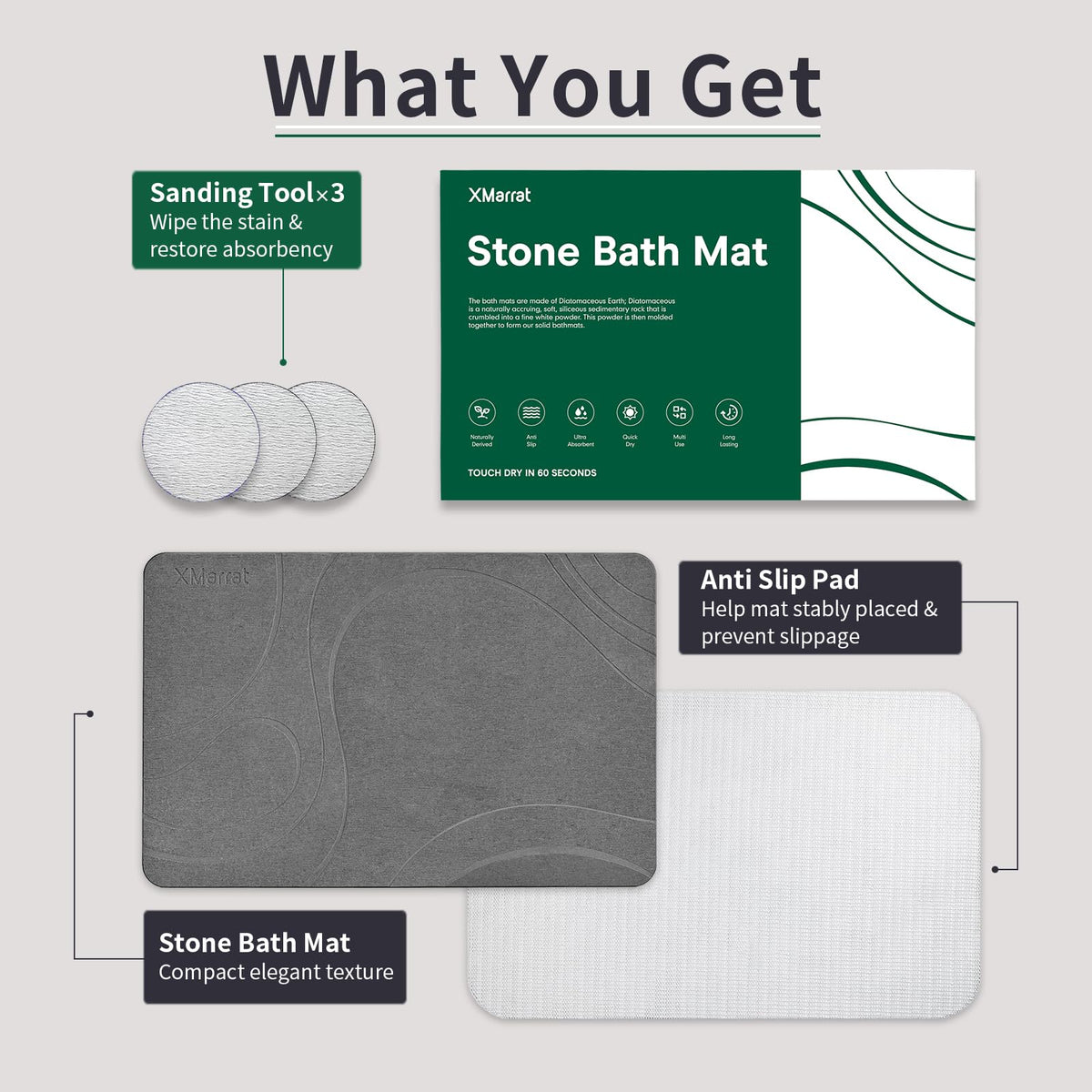 XMarrat Stone Bath Mat easy-clean design simplifies maintenance and rinsing