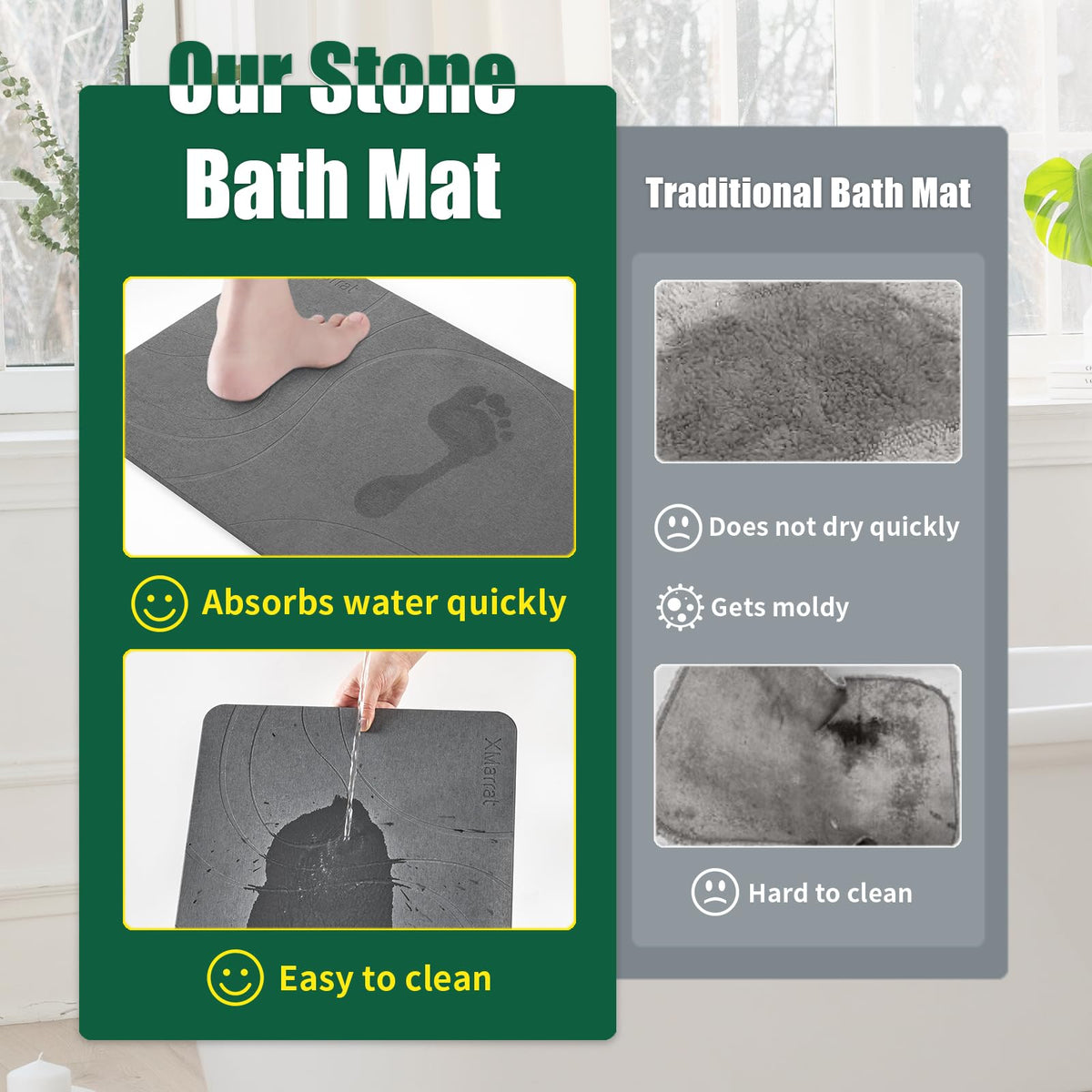XMarrat Stone Bath Mat natural diatomaceous earth material for eco-friendly use