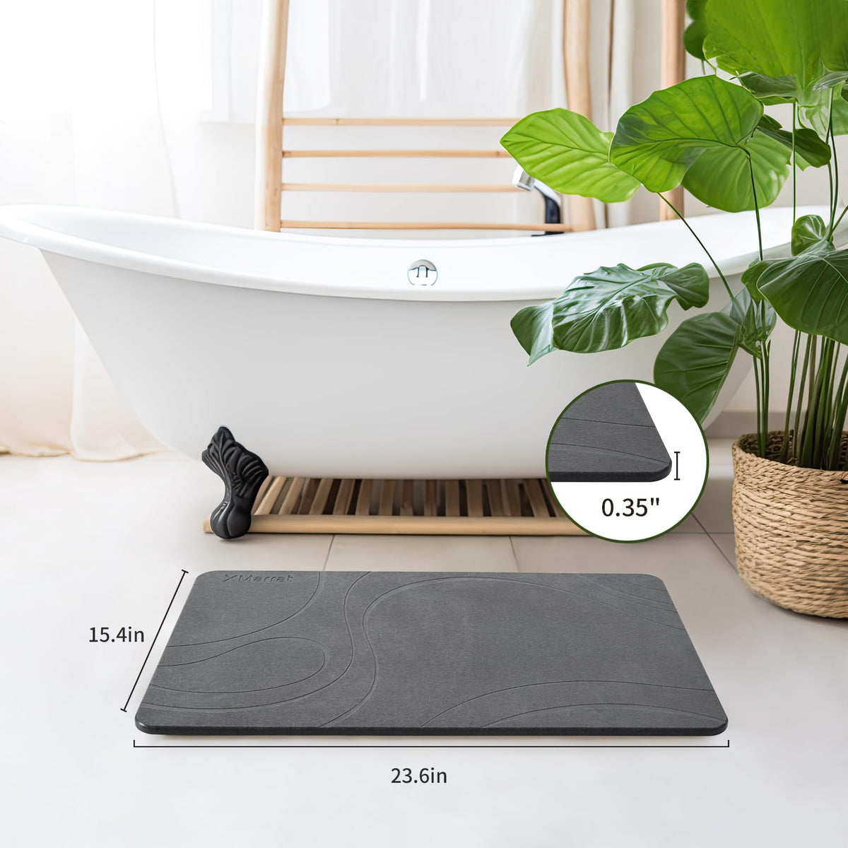 XMarrat Stone Bath Mat quick-drying action keeps floors dry after showers