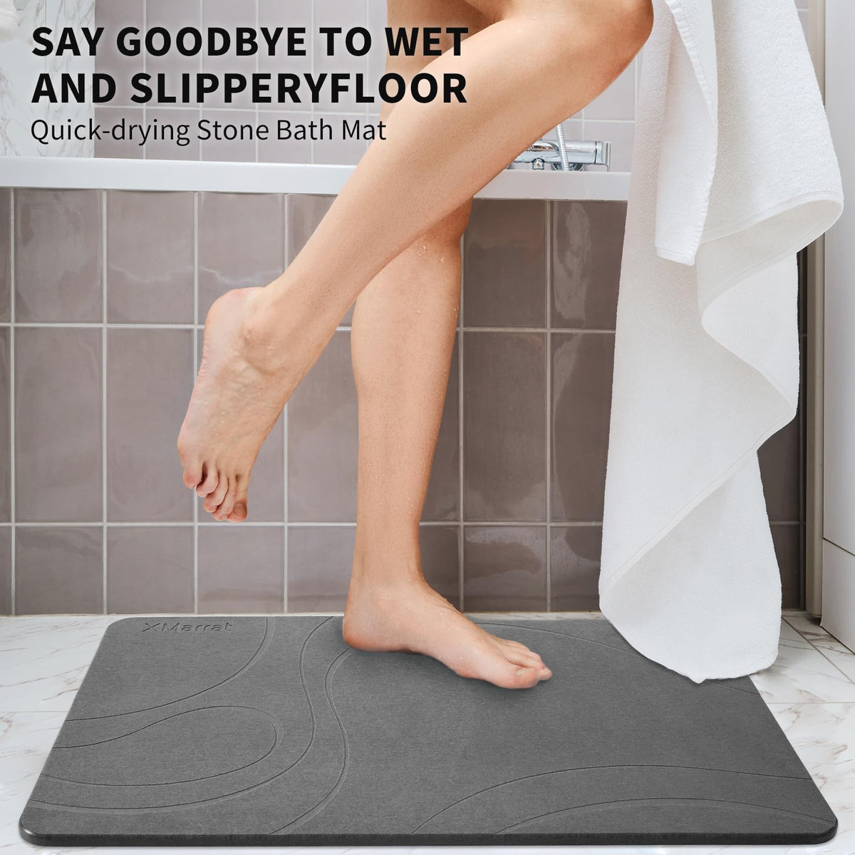 XMarrat Stone Bath Mat versatile use for tubs, showers, doors, and more