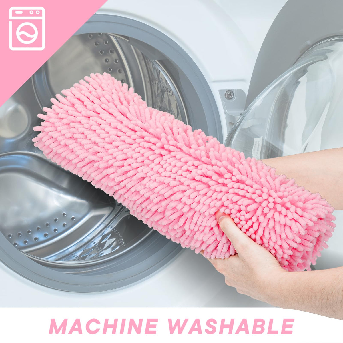 Xmecyino deep-pile chenille absorbs water for fast floor drying.