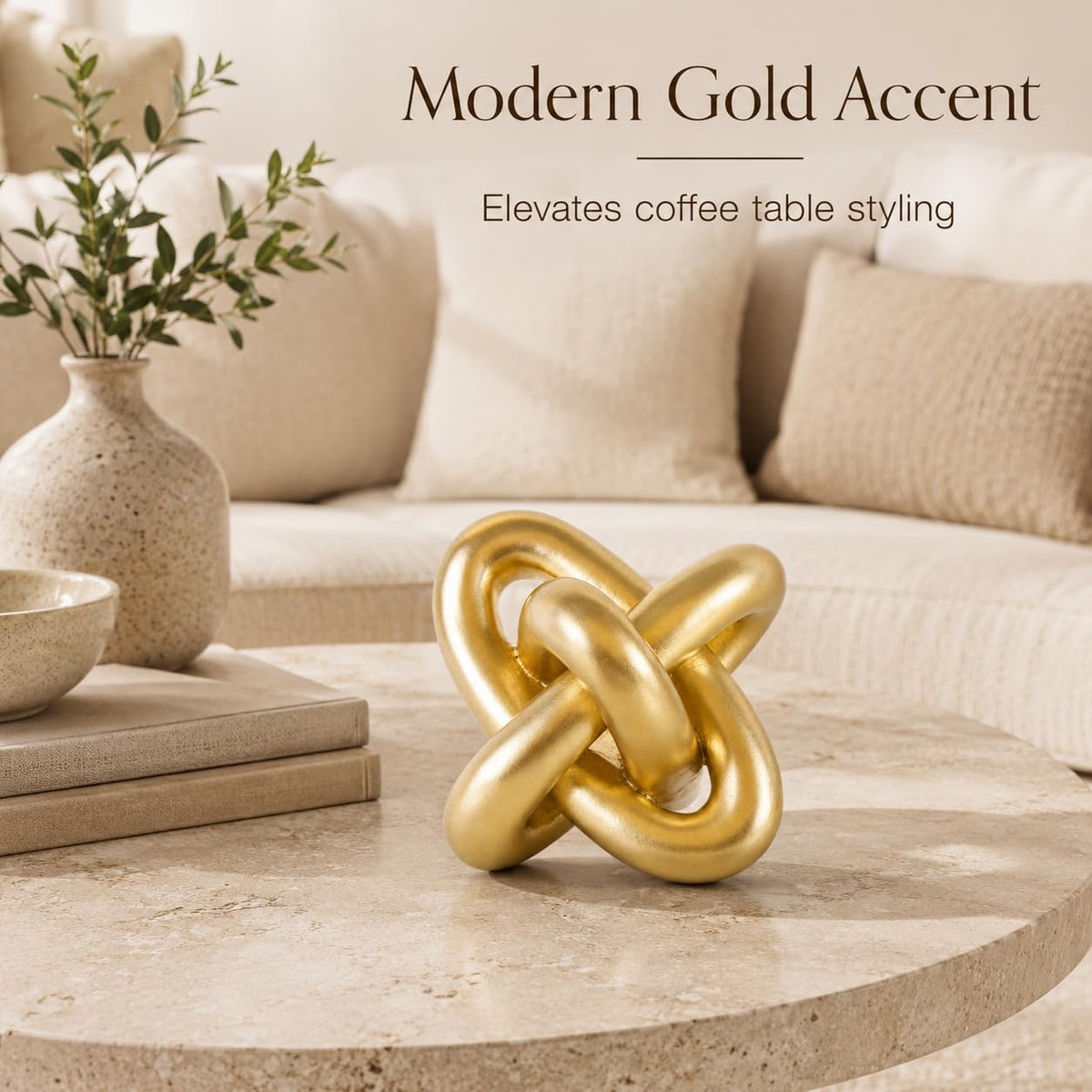 XMGZQ Gold Knot decor on a nightstand adds subtle luxury.